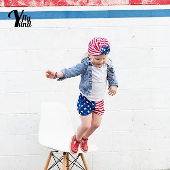 Yundfly Мода Раиран печат Поничка Детски шапки Нов американски ден на независимостта Бебе качулка капачка Национален празник Детски декоративен