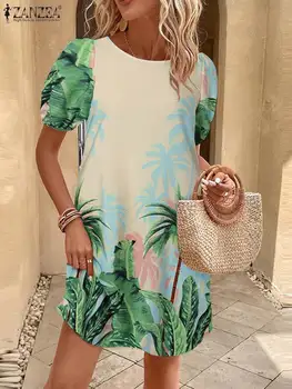 ZANZEA Бохемско растение отпечатани мини Vestido модни жени къса рокля 2023 лято бутер къс ръкав плажна роба случайни хлабав рокля