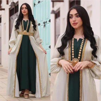 Арабски Abaya Дубай мюсюлмански Kaftan Макси рокля жени луксозни 3 бр комплекти Caftan Marocain вечерно парти дълги рокли 2023 Abayas Femme