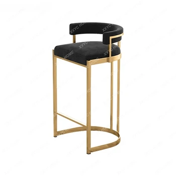 Бар стол Високо столче Ковано желязо Начало Обратно бар стол Извита плоча Nordic Light Луксозен прост бар стол висок стол