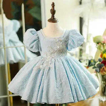 бебе испански Лолита принцеса топка рокля лък пайети цвете детски рожден ден кръщение парти Великден Ейд рокли за момичета A2427