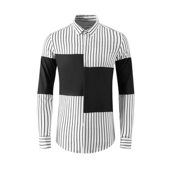 Висококачествени луксозни бижута Нов дизайн ризи за мъже дълги ръкави райета мъжки ризи