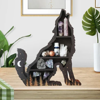 Всекидневна декор дисплей багажник стена висящи държач за съхранение дървена котка луна звезда кристал рафт занаяти орнаменти изкуство камък у дома
