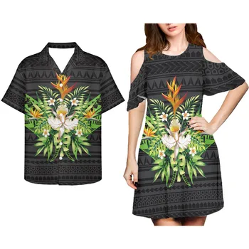 Дамска тропическа цветна рокля Bodycon, полинезийски племенен печат, студено рамо, дължина до коляното, клубни парти рокли, двойка тоалети
