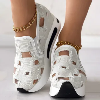 Дамски летни мода издълбани дишащи дебели дъна дамски обувки удобни на открито ходене пътуване спортни ежедневни обувки