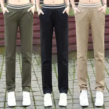 Дамски панталони 2023 Пролетни есенни прави панталони Тънки ежедневни женски панталони за разтягане Черна мода Цялостни офис панталони Q587