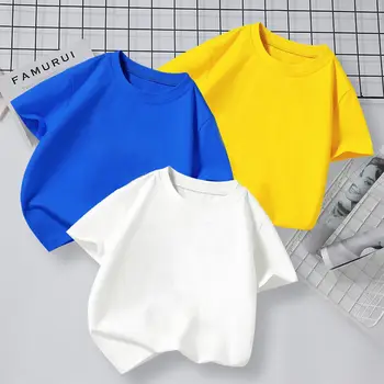 Детска тениска с къс ръкав плътен цвят средни и големи детски летни дрехи всички съвпадащи полуръкави топ момчешка тениска