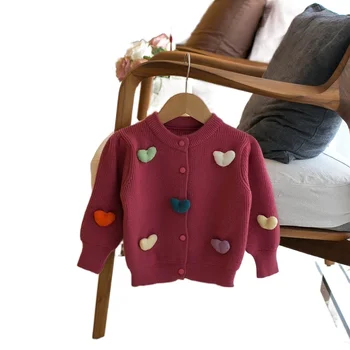 Детски дрехи 2023 Есен и зима Нови многоцветни момичета пуловер сърце плета жилетка отгоре