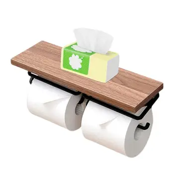 Държач за хартиени кърпи Стойка за стена за тоалетна тъкан с телефон рафт матов черен дозатор за хартия за баня