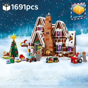 Дядо Коледа Gingerbread къща природа с леки строителни блокове тухли MOC 10267 Зимно село Kid събрание играчка коледен подарък