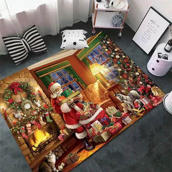 Дядо Коледа модел отпечатан хол килим Прахоустойчив и противоплъзгащ основен килим за домашна употреба аниме килим