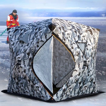 Единична човек лед риболов палатка 3layers с дебел памук вътре имат пола зимата открит запази топло анти-сняг преносим 1.5m 1515