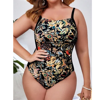 Едно парче бански жени 2024 Mujer кръст печат голям размер женски бански костюми плаж износване секси плюс размер жена бански костюм
