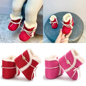 Есенни и зимни бебета 0-1 годишно новородено меки обувки за ходене за момичета топли и плюшени ботуши за сняг