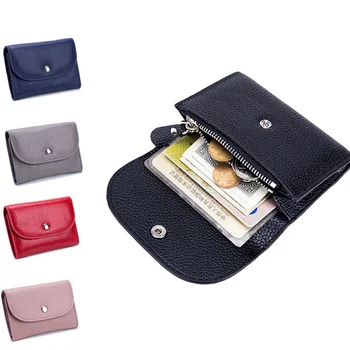 Естествена кожа ID кредитна банка визитка притежателя портфейл жените монета чантата чанти съединител тънък джоб портфейли за момиче