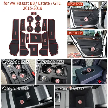 За VW Passat B8 2015 -2019 Volkswagen 3D гумена подложка Lnterior против хлъзгане мат врата слот подложка чаша възглавница Groove мат аксесоари за кола