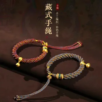 Изискан тибетски стил Шестзнакова мантра Ръчно тъкано червено въже, тази година червено ръчно въже, етническа гривна за мъже и жени
