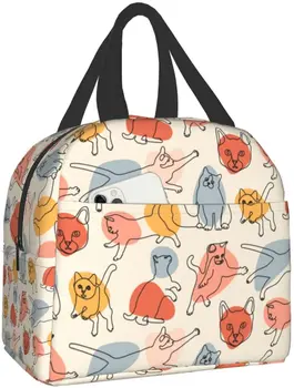 Изолирана чанта за обяд Охладител за многократна употреба Термична сладка чанта за котки с преден джоб за жени Мъже Пътуване Работа Туризъм Пикник