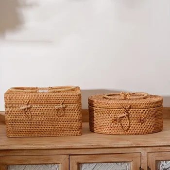 Капаци Мини ракита хляб Кутии за закуски Тава Sundries кошници кръгъл капак с декоративна кошница организатор тъкани ратан съхранение плодове