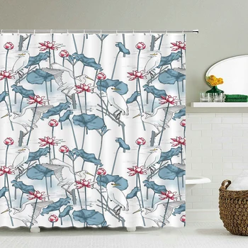 карикатура растение цвете птици душ завеса изкуство абстрактен водоустойчив полиестерен плат декорация дома баня екран завеса Cortina