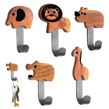 Куки за животни за стена Сладки дървени закачалки за животни Стенен декор за окачване Дрехи Палта Хавлиени кърпи Ключове Шапки за детска стая