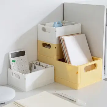 Кутия за кошница за съхранение Неплъзгаща се куха дръжка Дизайн Стифиране Сгъваемо организиране Пластмасови Офис консумативи с голям капацитет