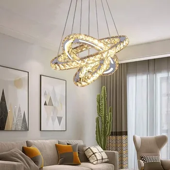 Луксозен 3-пръстен LED кристал висулка светлина Nordic модерен полилей творчески проста декорация на дома хол таван осветление