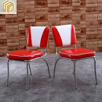 Маси и столове в ресторантите Американски ретро търговски неръждаема стомана червени лъскави кожени маси и столове в почивка за бързо хранене