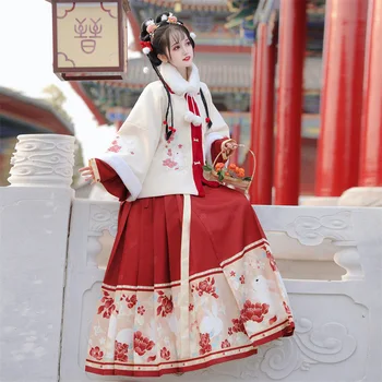 Минг направи зимата плюшена и удебелена Ханфу женски новогодишен боен халат китайски стил Заек Нова година Нова година Нова година