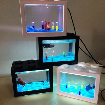Мини аквариум риба резервоар лампа контрол цвят кръгъл аквариум мини риба резервоар светлина Начало декорация аквариум аксесоари