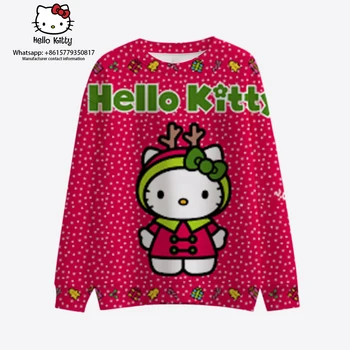 Младежко яке 2023 Нова мода Ins пуловер Дамски топ спортен пуловер Коледен стил модерен топ Hello Kitty отпечатани кръг врата S