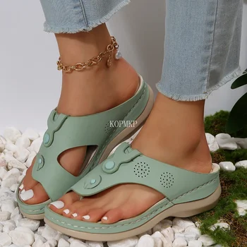 Модни сандали с клин Дамски джапанки Лято 023 Случайни платформа ходене Sandalias Mujer удобни нехлъзгащи плажни обувки жена