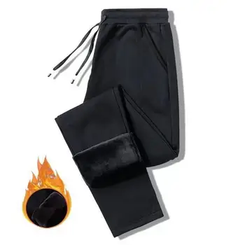 Мъжки зимни панталони удебелени плюшени шнурове ластик топла права спортна джогинг панталони панталони