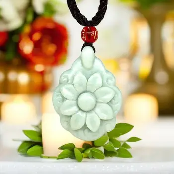 Нефрит цвете висулка огърлица амулети естествен амулет подаръци за жени реколта зелени аксесоари бижута скъпоценни камъни скъпоценни камъни сексапил