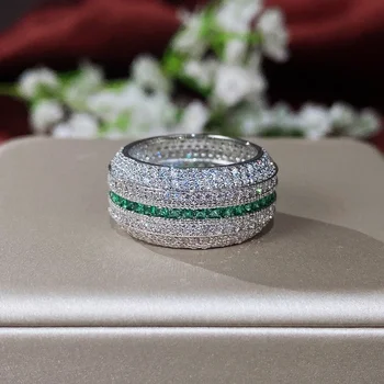Нов разкошен обещание пръстени жени за парти пълен брилянтен CZ зелен пръст аксесоари годишнина подарък модерен бижута