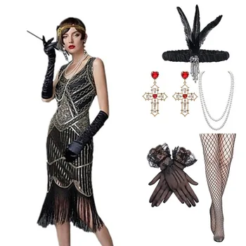 Нова женска 1920S реколта рокля мъниста пайети пискюл рокля вечерно парти рокля секси