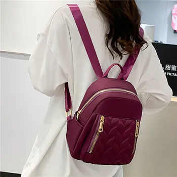 Нова мода жени раница градски прост случайни раница тенденция пътуване плътен цвят найлон чанта водоустойчив лек дамски чанта