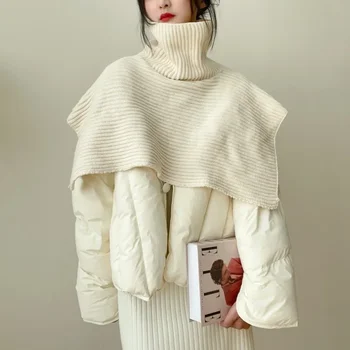 Нови зимни матови палта жени 2023 плетени поло корейски мода топло пухено яке къс стил хлабав есен парки връхни дрехи