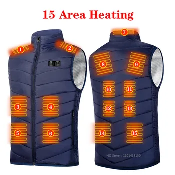 Отопляема жилетка Палто 15 Отоплителни зони Интелигентни отоплителни якета Миещи се леки с цип USB Къмпинг Спортно облекло на открито