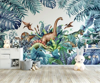 Персонализиран тапет стенопис Скандинавски ръчно рисувани тропически растения карикатура динозавър детска стая фон стена тапети обои