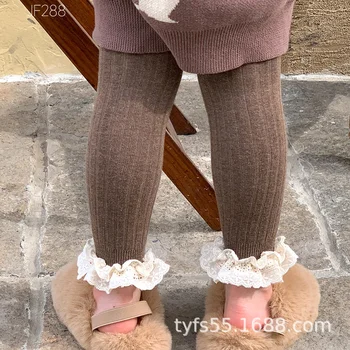 Плетени долни гащи на корейски момичета 2023 Есенни детски бебешки дантелени панталони плюс клас детски панталони