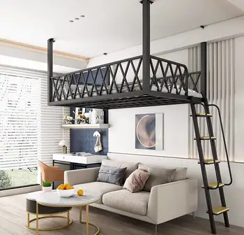 Повдигнато легло Европейски стил прост модерен апартамент малко легло, за да спестите място дуплекс висящи горната положени желязо хамак