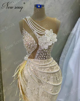 Поръчкови шампанско мъниста цвете бала рокля арабски Дубай русалка знаменитост рокли халати дълга мода перли вечерни рокли