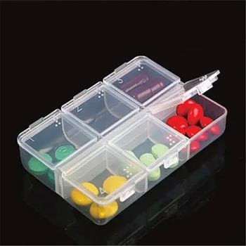 Прозрачна пластмасова 6 решетка за хапчета Кутия за лекарства за хапчета Преносими медицински лекарства за пътуване Контейнер за съхранение на таблетки Калъф за бижута Организатор