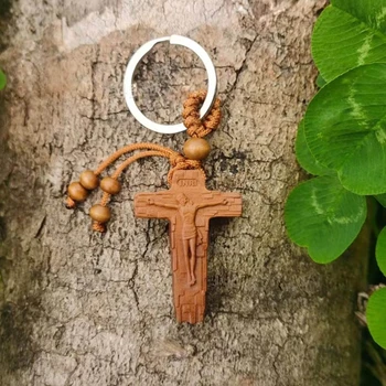 реколта Исус ключодържател дървени висулка ключодържател чанта висулка декорации кола ключодържател подарък за жени мъже