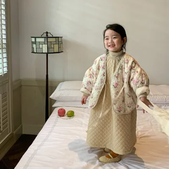 Рокля на момиче 2023 Зимна нова корейска проста мода Дълга памучна рокля на момиче Baolingge Рокля на принцеса с дълъг ръкав