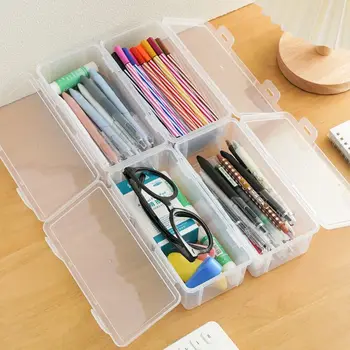 С изкривена кутия за моливи Прахоустойчива прозрачна кутия за съхранение на работния плот Водоустойчива пластмасова писалка Калъф за молив Офис консумативи