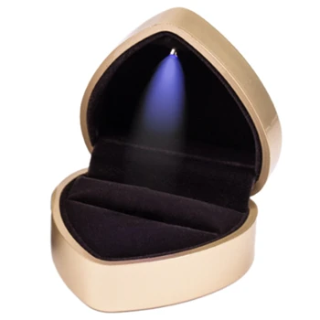 Сърцевидна LED кутия за сватбени пръстени с дисплей за съхранение на бижута Gold