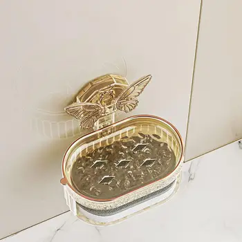 Уникална сапунена чиния Луксозна двуслойна пеперудена сапунена чиния Бързо съхнене Без натрупване на вода Стойка за всмукателна чаша в скандинавски стил