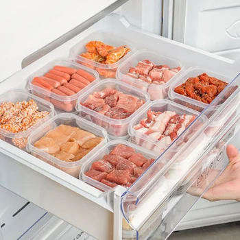 Хладилник кутия за съхранение Херметически органайзер месо плодове зеленчуци храна контейнер запечатани пресни кутия с капак кухненски аксесоари